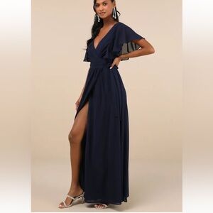 Lulu's Deep Blue Wrap Maxi Dress